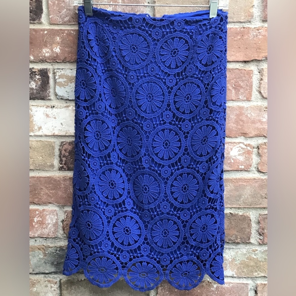 ANTONIO MELANI Royal Blue Crochet Midi Skirt